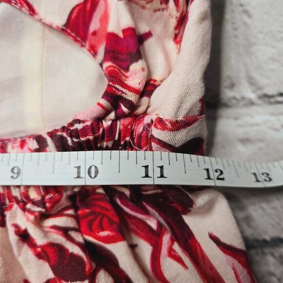 Japna Red Tropical Floral Print Ruffle Accent Romper New Size Small - Picture 9 of 10